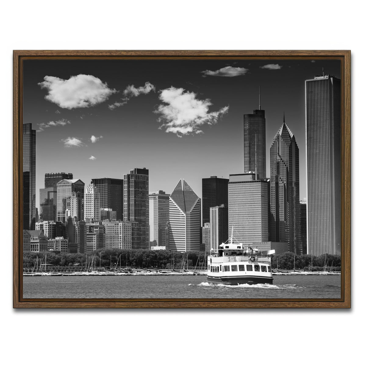 AUTO-MOCKUP WHITE | Chicago Skyline | 1 Piece | Walnut Framed Canvas | group=4x3