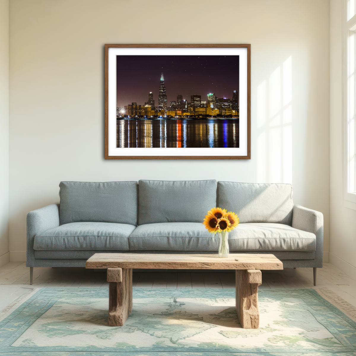 AUTO-MOCKUP ROOM | Chicago Skyline at Night Wall Art
