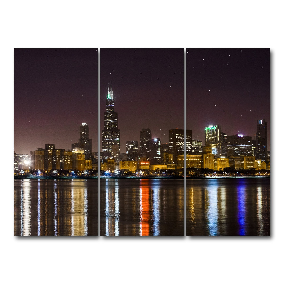 AUTO-MOCKUP WHITE | Chicago Skyline at Night | 3 Piece | Gallery Wrap Canvas | group=8x18