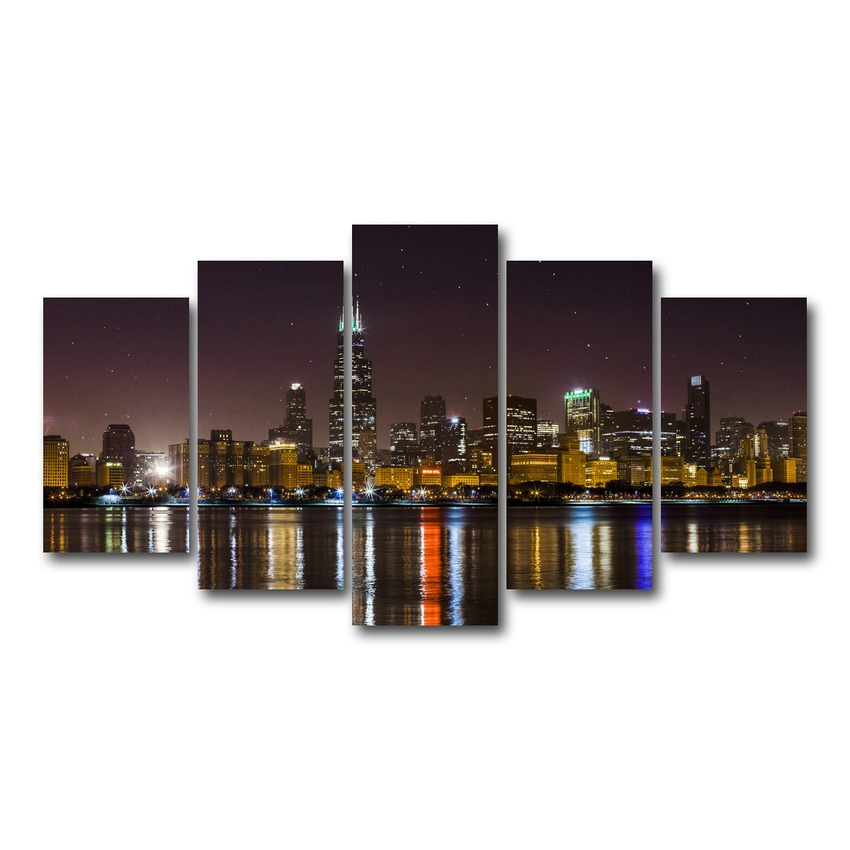 AUTO-MOCKUP WHITE | Chicago Skyline at Night | 5 Piece | Gallery Wrap Canvas | group=5_normal