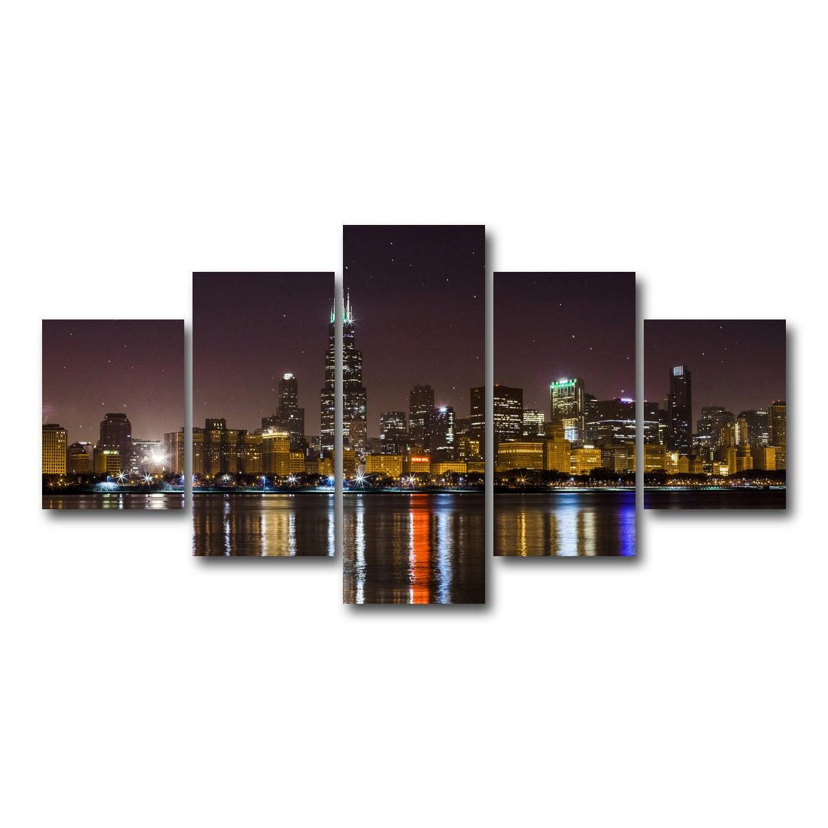 AUTO-MOCKUP WHITE | Chicago Skyline at Night | 5 Piece | Gallery Wrap Canvas | group=5_short