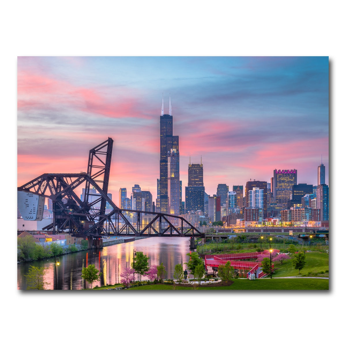 AUTO-MOCKUP WHITE | Chicago Skyline at Twilight | 1 Piece | Gallery Wrap Canvas | group=4x3