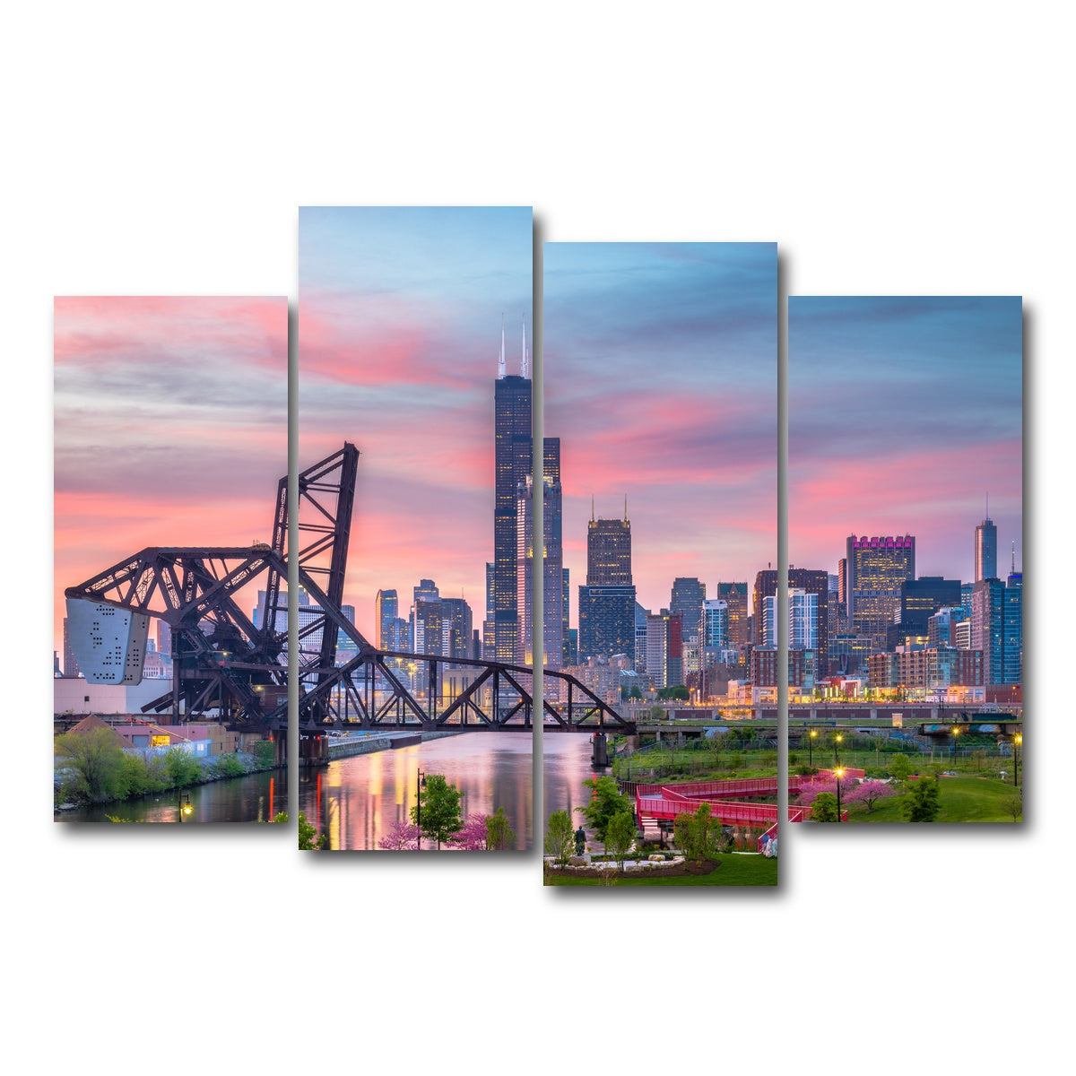 AUTO-MOCKUP WHITE | Chicago Skyline at Twilight | 4 Piece | Gallery Wrap Canvas | group=4_normal
