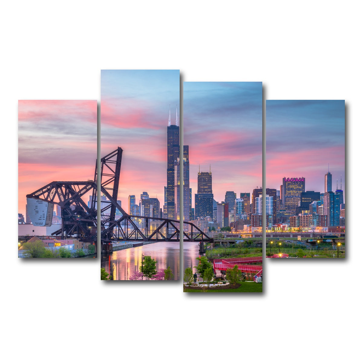 AUTO-MOCKUP WHITE | Chicago Skyline at Twilight | 4 Piece | Gallery Wrap Canvas | group=4_short