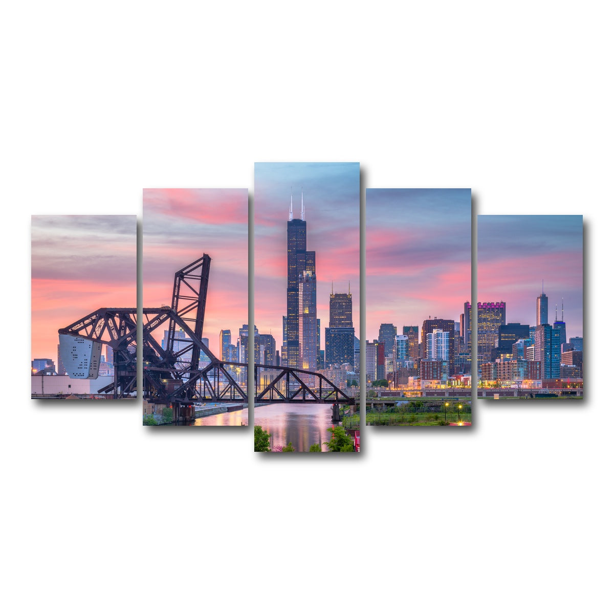 AUTO-MOCKUP WHITE | Chicago Skyline at Twilight | 5 Piece | Gallery Wrap Canvas | group=5_normal