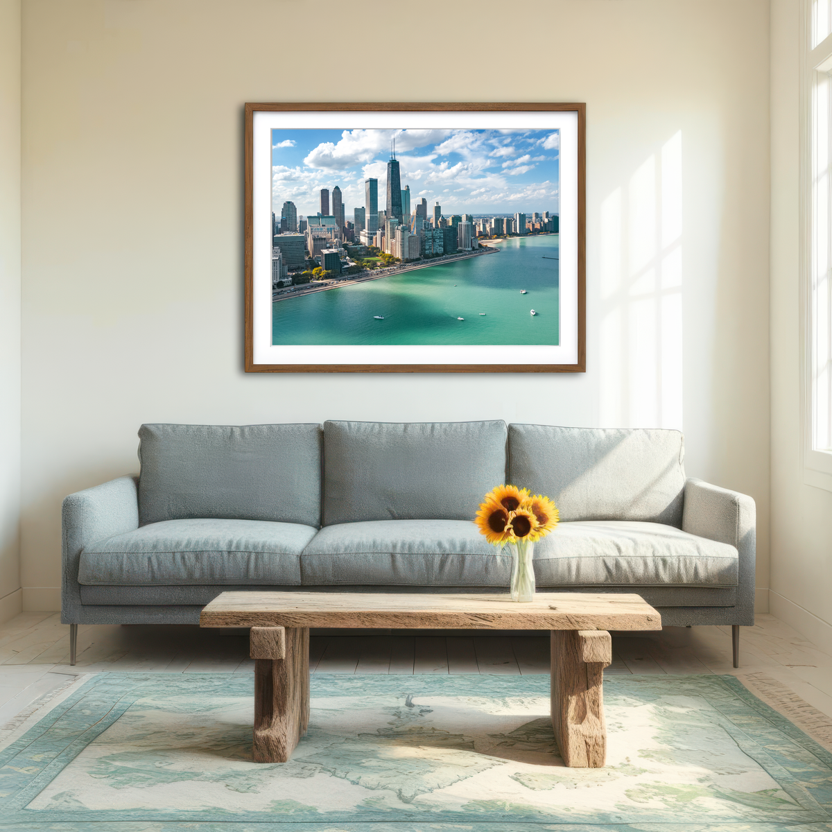 AUTO-MOCKUP ROOM | Chicago Skyline Aerial Wall Art
