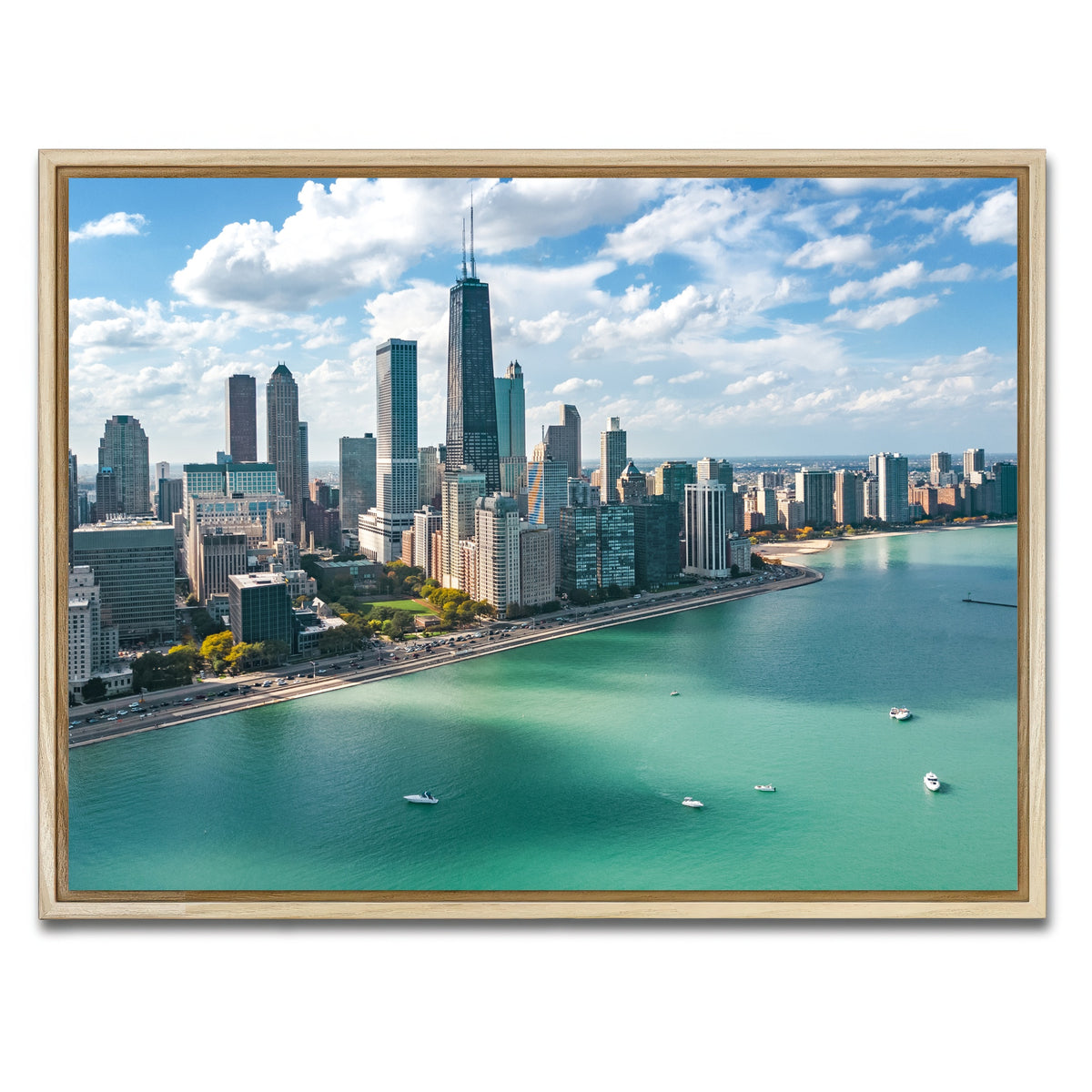 AUTO-MOCKUP WHITE | Chicago skyline aerial | 1 Piece | Natural Framed Canvas | group=4x3