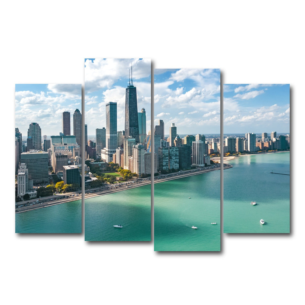 AUTO-MOCKUP WHITE | Chicago skyline aerial | 4 Piece | Gallery Wrap Canvas | group=4_normal
