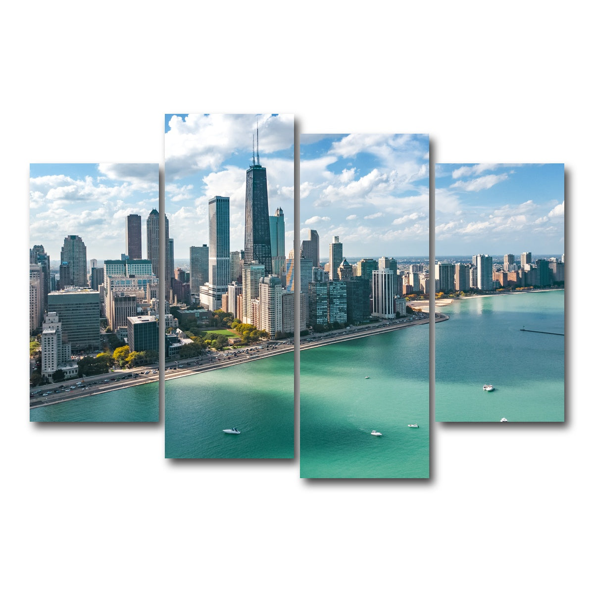 AUTO-MOCKUP WHITE | Chicago skyline aerial | 4 Piece | Gallery Wrap Canvas | group=4_short