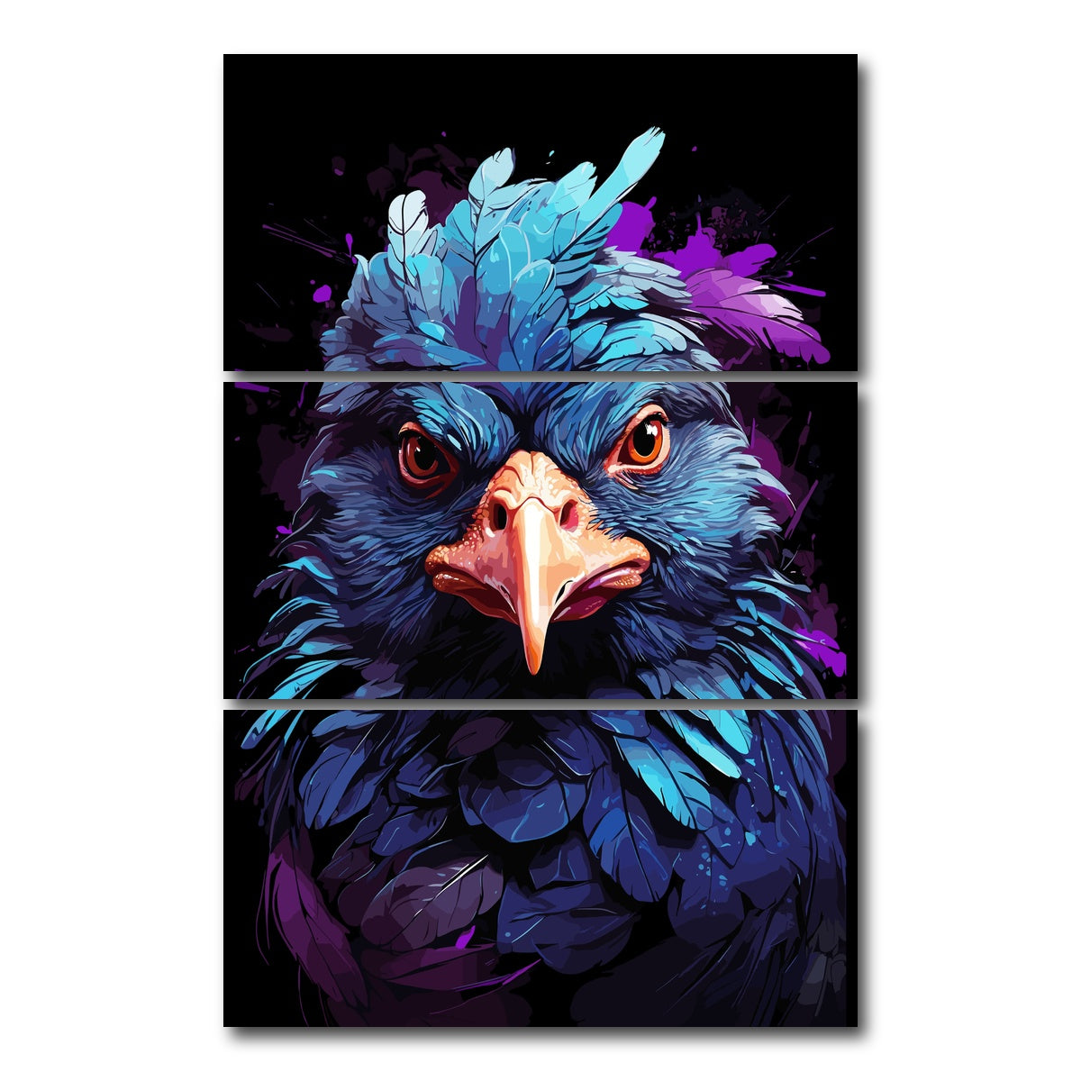 AUTO-MOCKUP WHITE | Chicken Animal Colorful | 3 Piece | Gallery Wrap Canvas | group=12x24_stacked