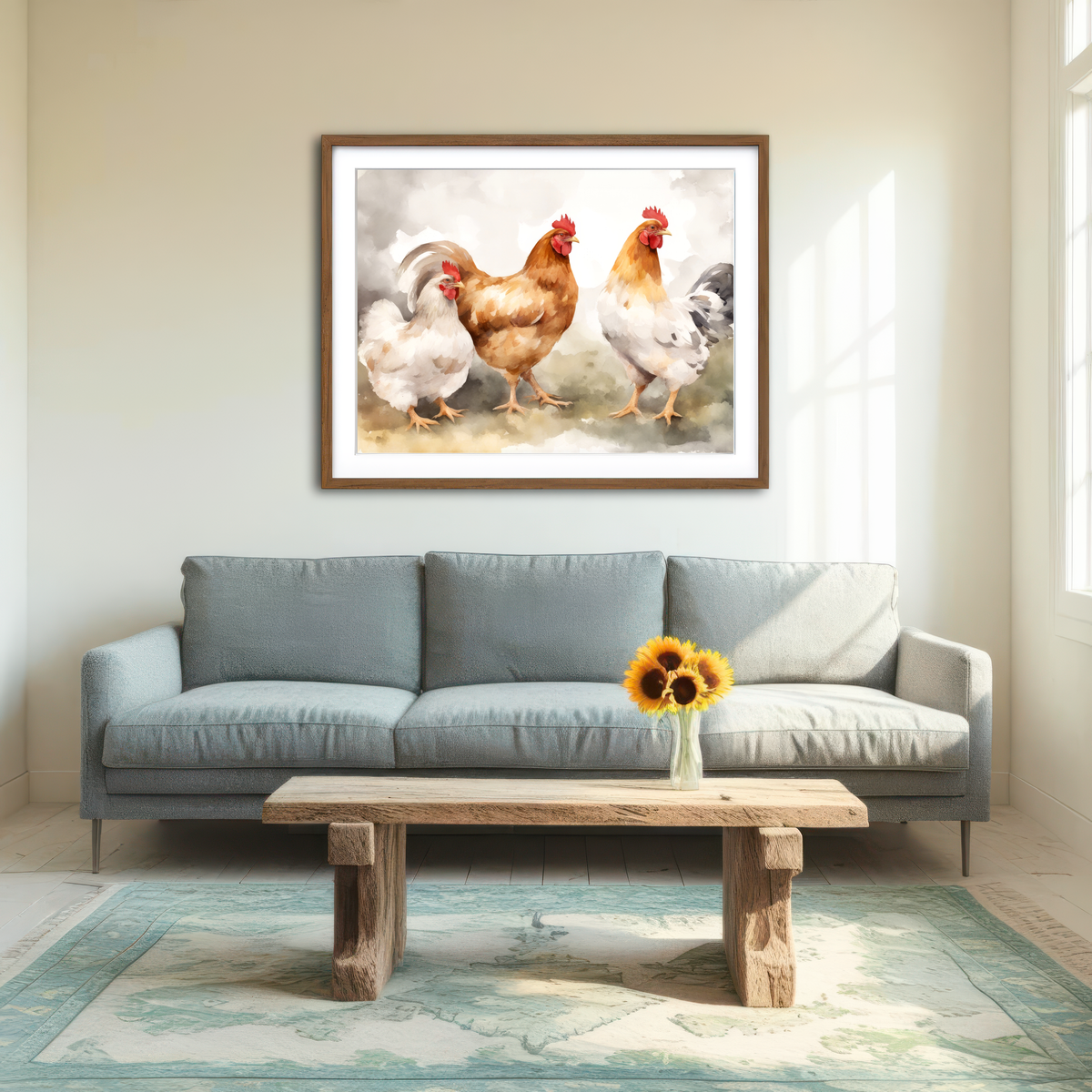 AUTO-MOCKUP ROOM | Chicken Watercolor Wall Art