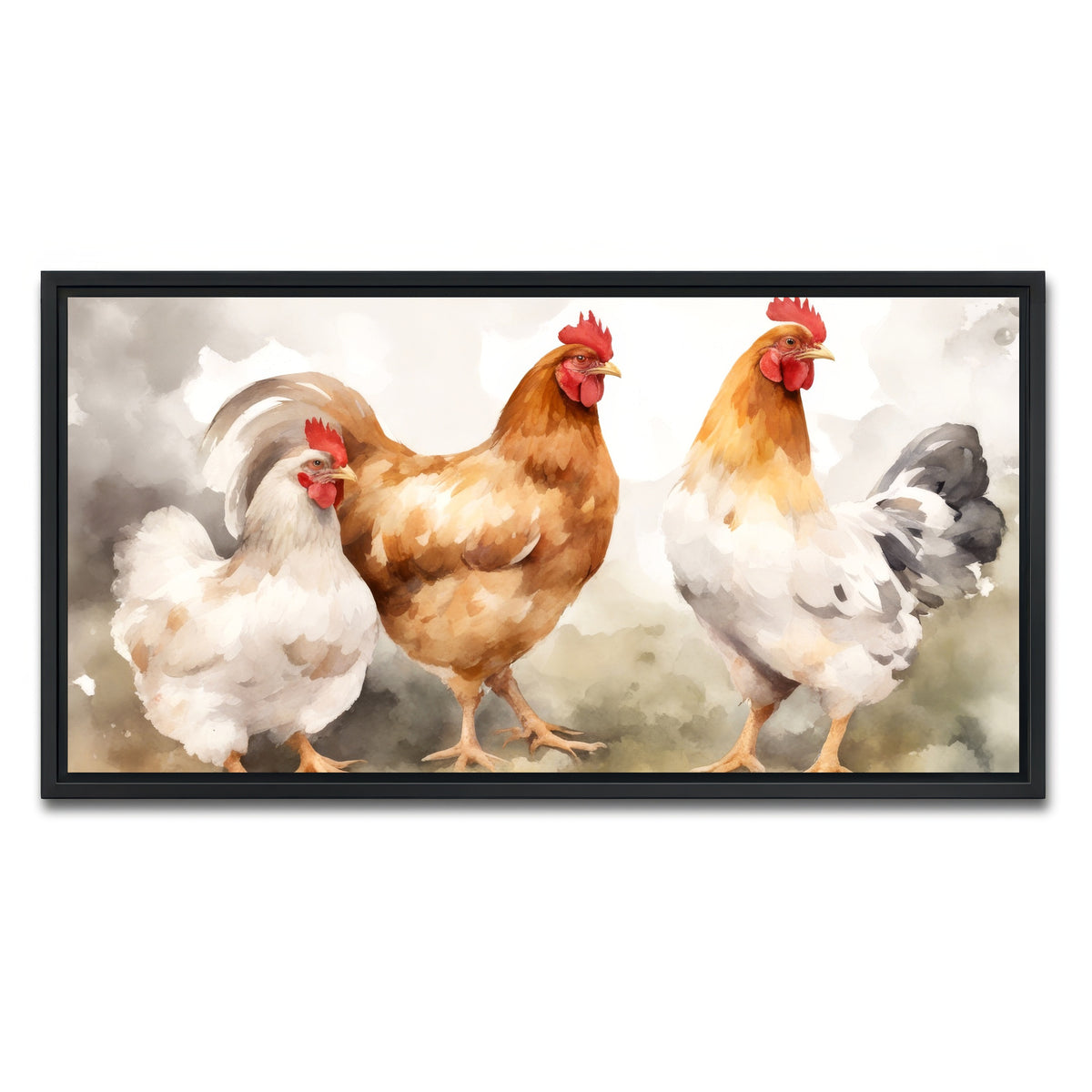 AUTO-MOCKUP WHITE | Chicken watercolor | 1 Piece | Black Framed Canvas | group=2x1
