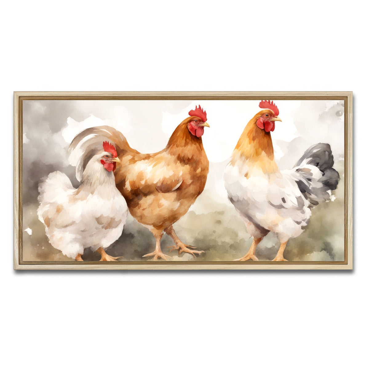AUTO-MOCKUP WHITE | Chicken watercolor | 1 Piece | Natural Framed Canvas | group=2x1