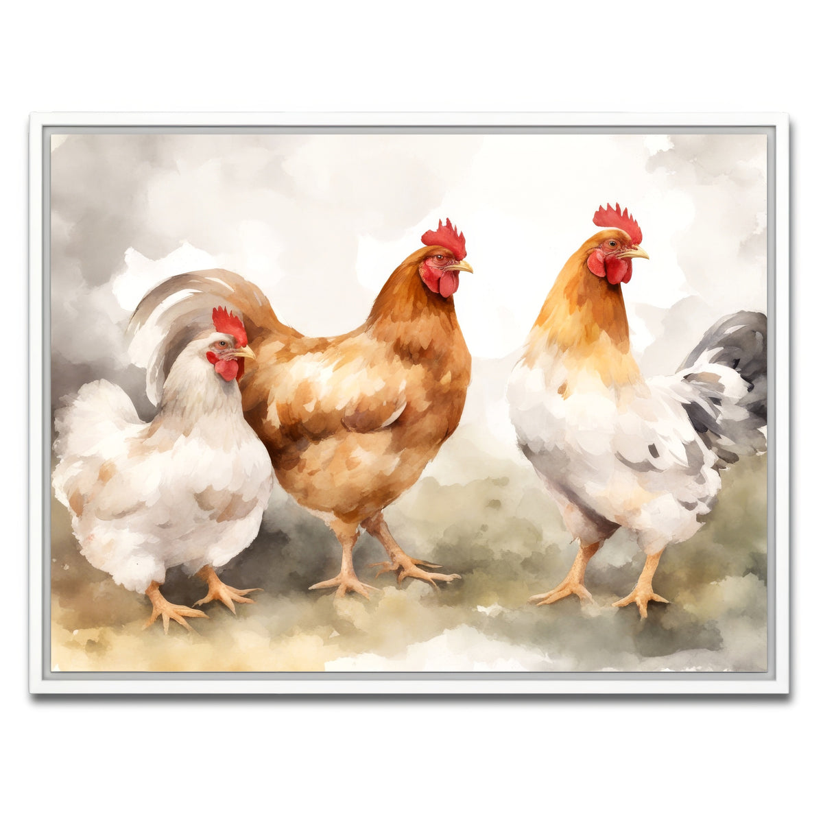 AUTO-MOCKUP WHITE | Chicken watercolor | 1 Piece | White Framed Canvas | group=4x3