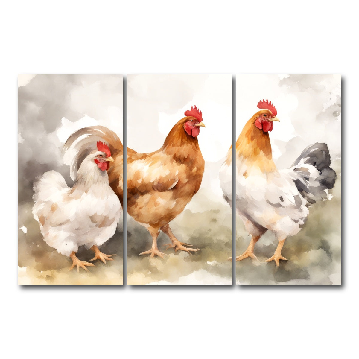 AUTO-MOCKUP WHITE | Chicken watercolor | 3 Piece | Gallery Wrap Canvas | group=12x24