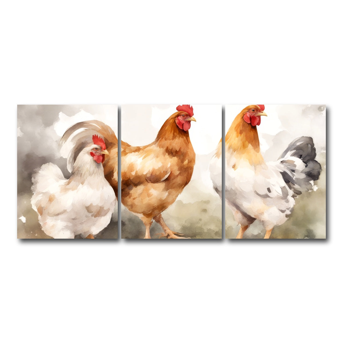 AUTO-MOCKUP WHITE | Chicken watercolor | 3 Piece | Gallery Wrap Canvas | group=18x24