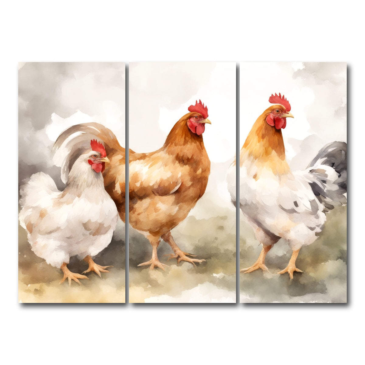 AUTO-MOCKUP WHITE | Chicken watercolor | 3 Piece | Gallery Wrap Canvas | group=8x18