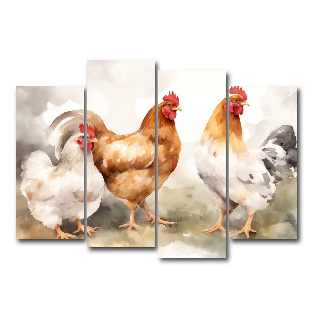 AUTO-MOCKUP WHITE | Chicken watercolor | 4 Piece | Gallery Wrap Canvas | group=4_normal