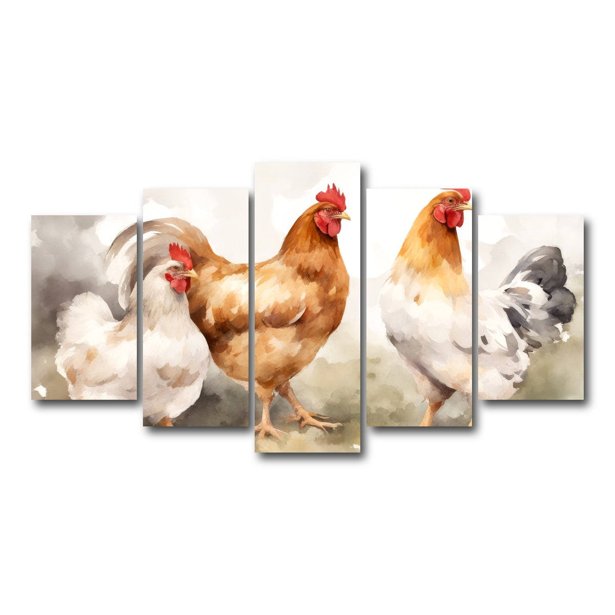 AUTO-MOCKUP WHITE | Chicken watercolor | 5 Piece | Gallery Wrap Canvas | group=5_normal