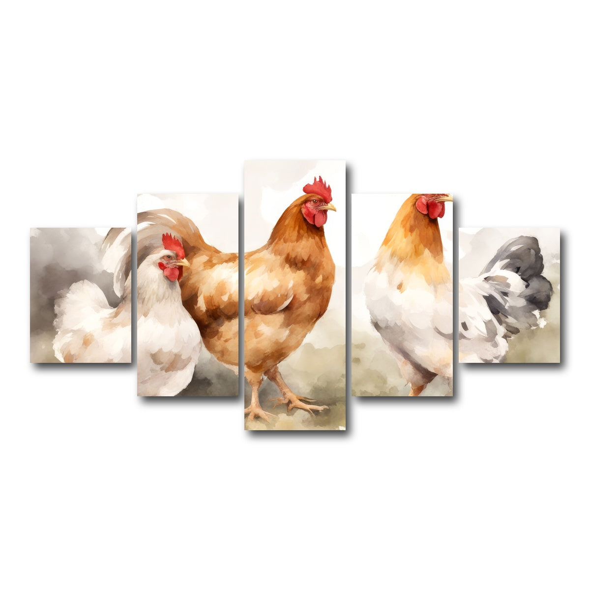 AUTO-MOCKUP WHITE | Chicken watercolor | 5 Piece | Gallery Wrap Canvas | group=5_short
