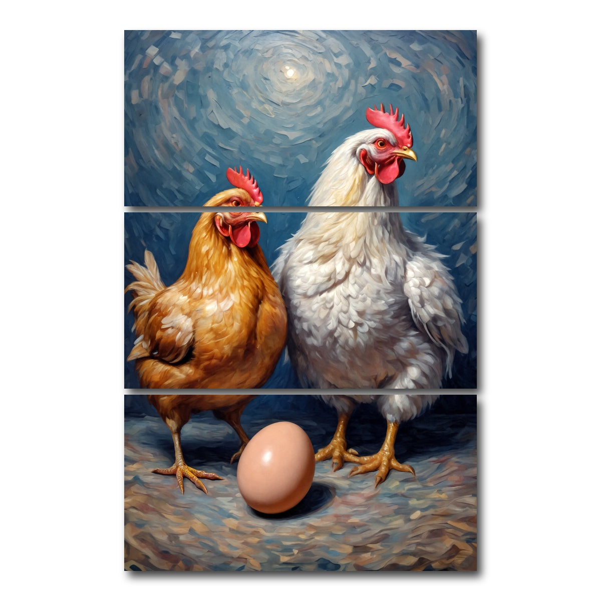 AUTO-MOCKUP WHITE | Chickens and Egg | 3 Piece | Gallery Wrap Canvas | group=12x24_stacked