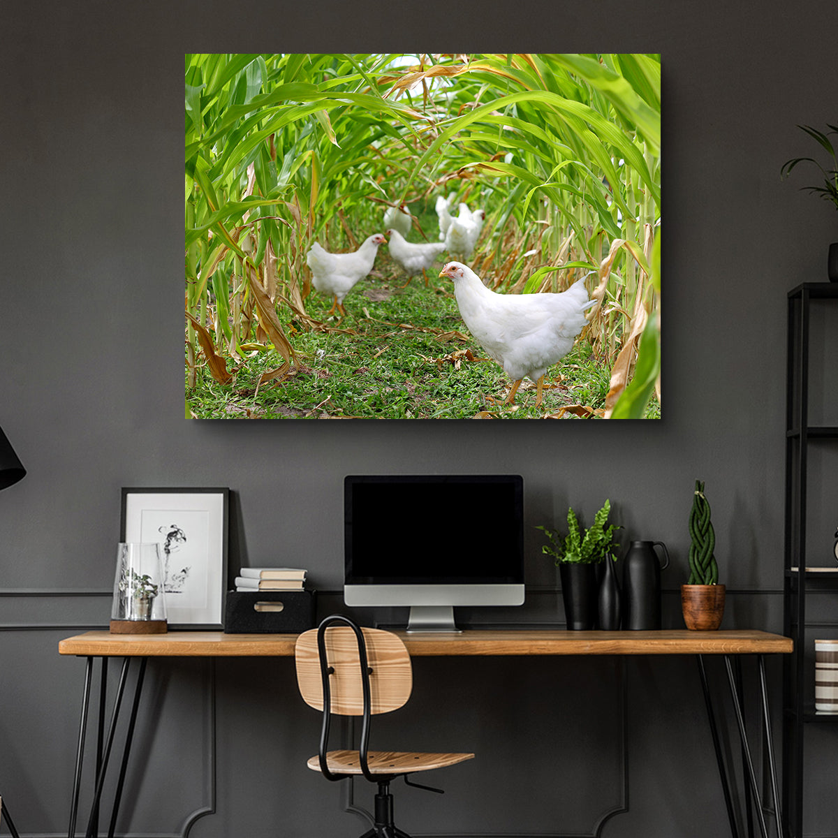 Chickens in Corn Field Wall Art