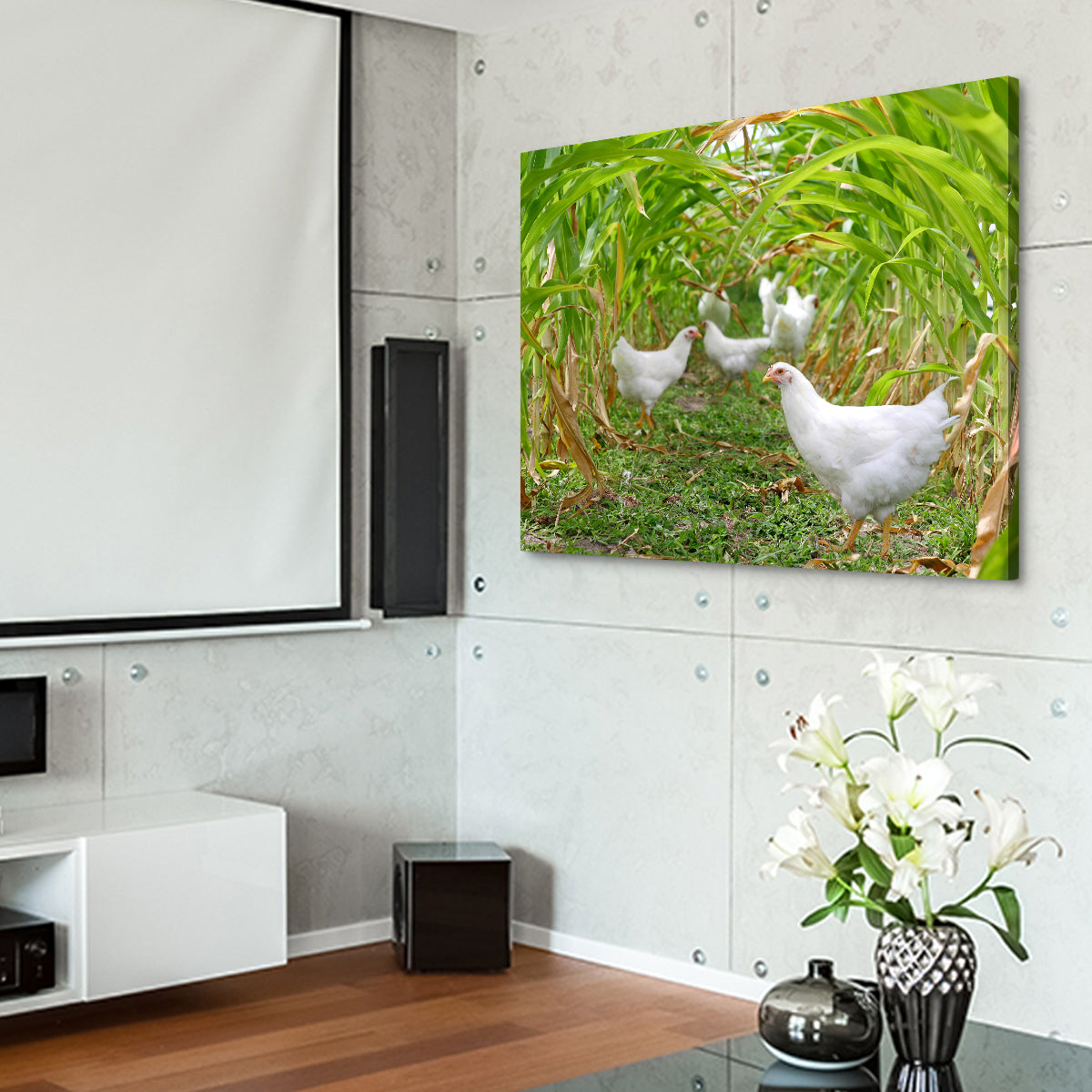 Chickens in Corn Field Wall Art