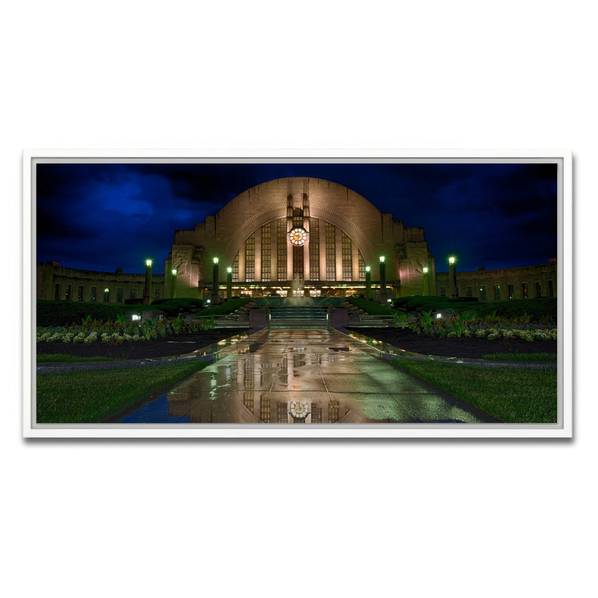 AUTO-MOCKUP WHITE | Cincinnati Union Terminal Reflection | 1 Piece | White Framed Canvas | group=2x1