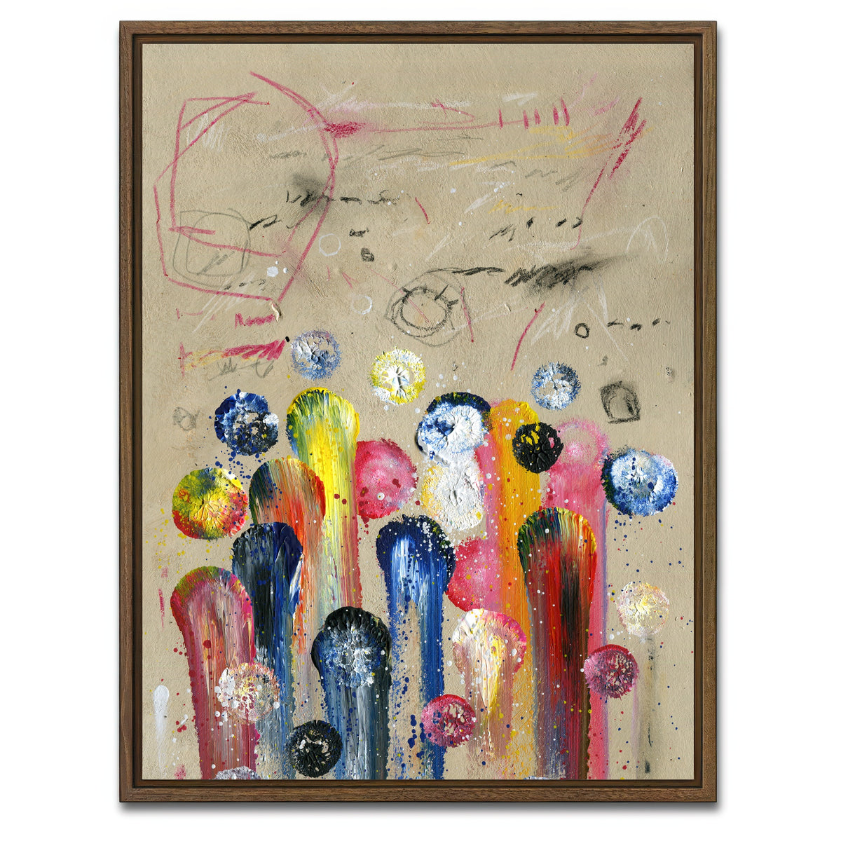 AUTO-MOCKUP WHITE | Circle yellow | 1 Piece | Walnut Framed Canvas | group=3x4