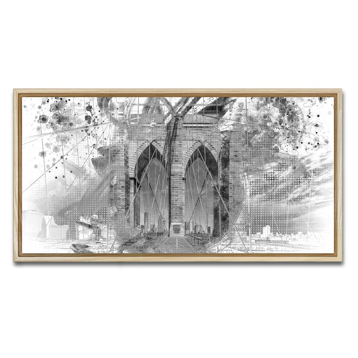 AUTO-MOCKUP WHITE | City Art Brooklyn Bridge | 1 Piece | Natural Framed Canvas | group=2x1