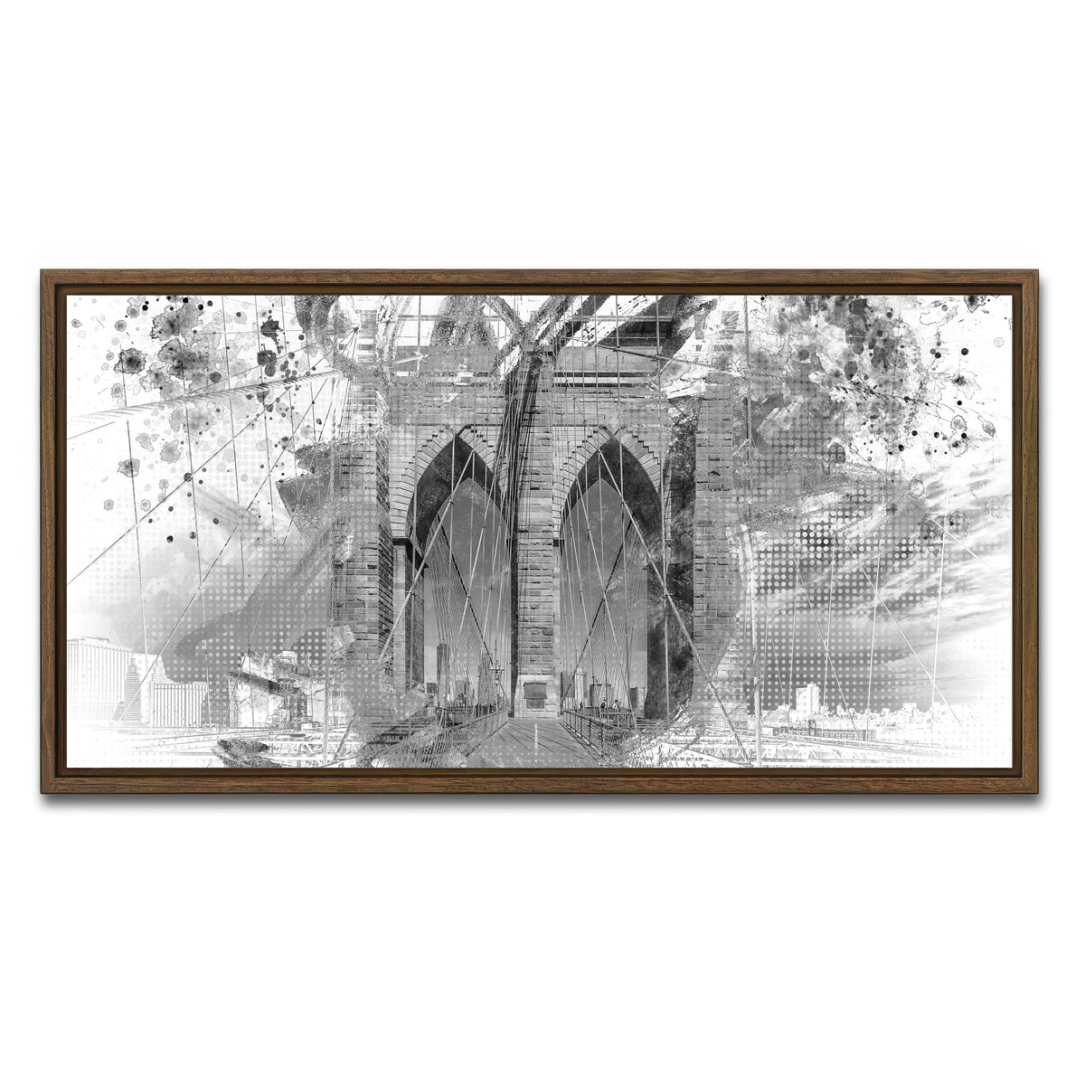 AUTO-MOCKUP WHITE | City Art Brooklyn Bridge | 1 Piece | Walnut Framed Canvas | group=2x1