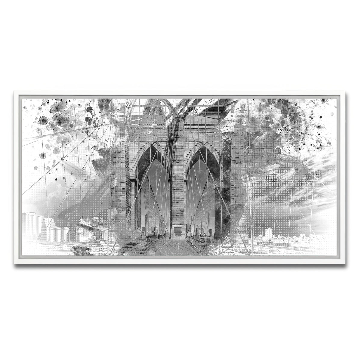 AUTO-MOCKUP WHITE | City Art Brooklyn Bridge | 1 Piece | White Framed Canvas | group=2x1