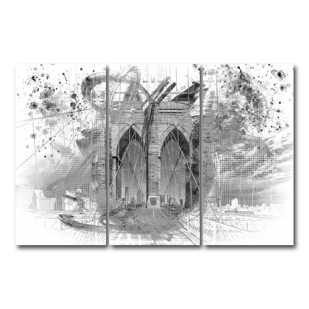 AUTO-MOCKUP WHITE | City Art Brooklyn Bridge | 3 Piece | Gallery Wrap Canvas | group=12x24