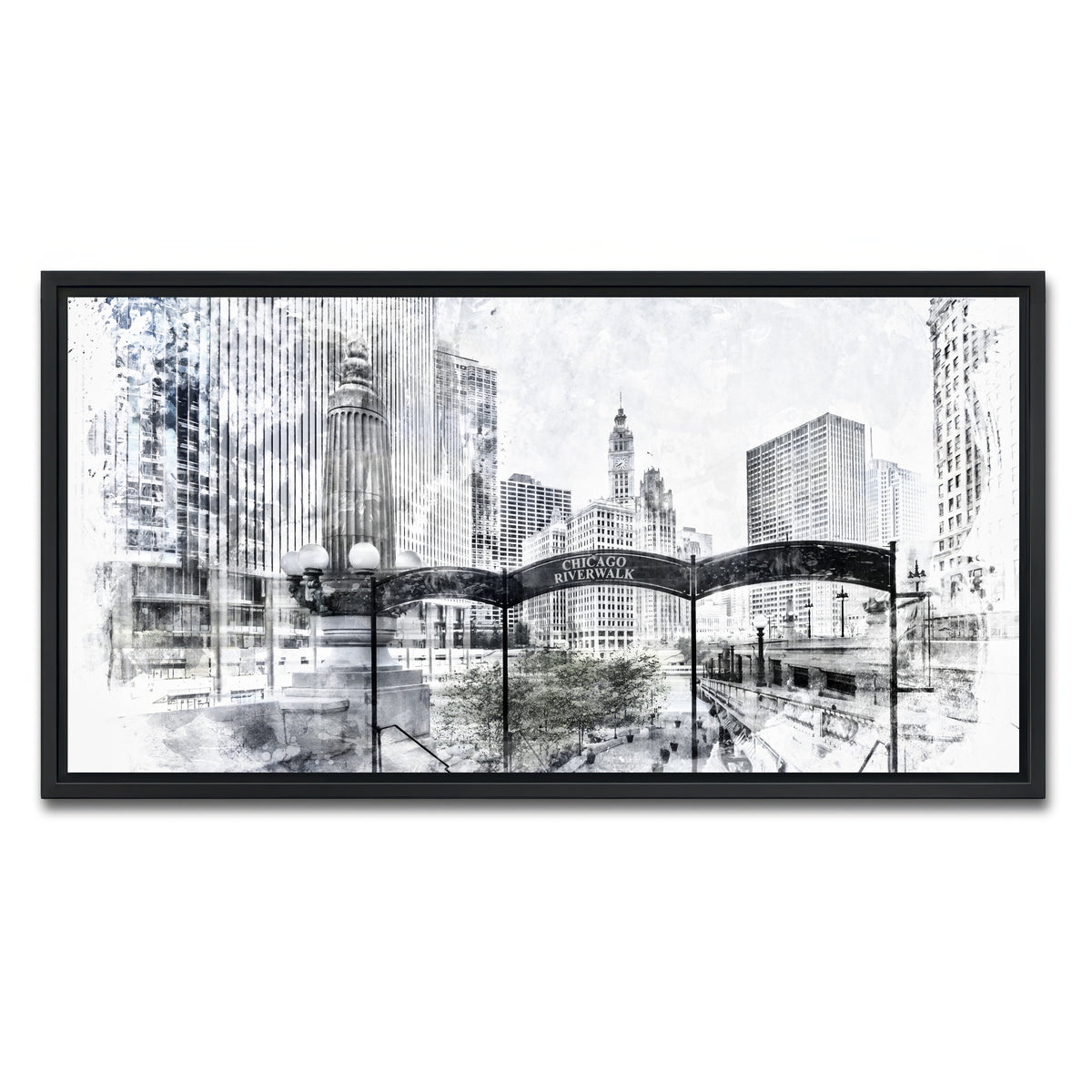 AUTO-MOCKUP WHITE | City Art CHICAGO Downtown | 1 Piece | Black Framed Canvas | group=2x1