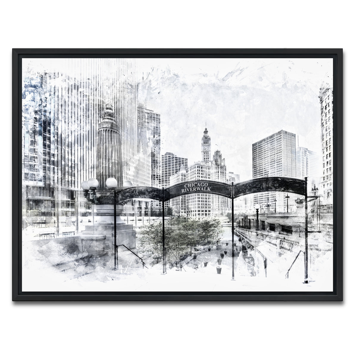 AUTO-MOCKUP WHITE | City Art CHICAGO Downtown | 1 Piece | Black Framed Canvas | group=4x3