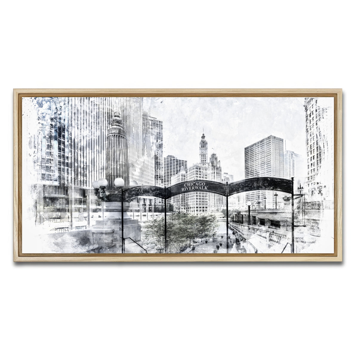 AUTO-MOCKUP WHITE | City Art CHICAGO Downtown | 1 Piece | Natural Framed Canvas | group=2x1