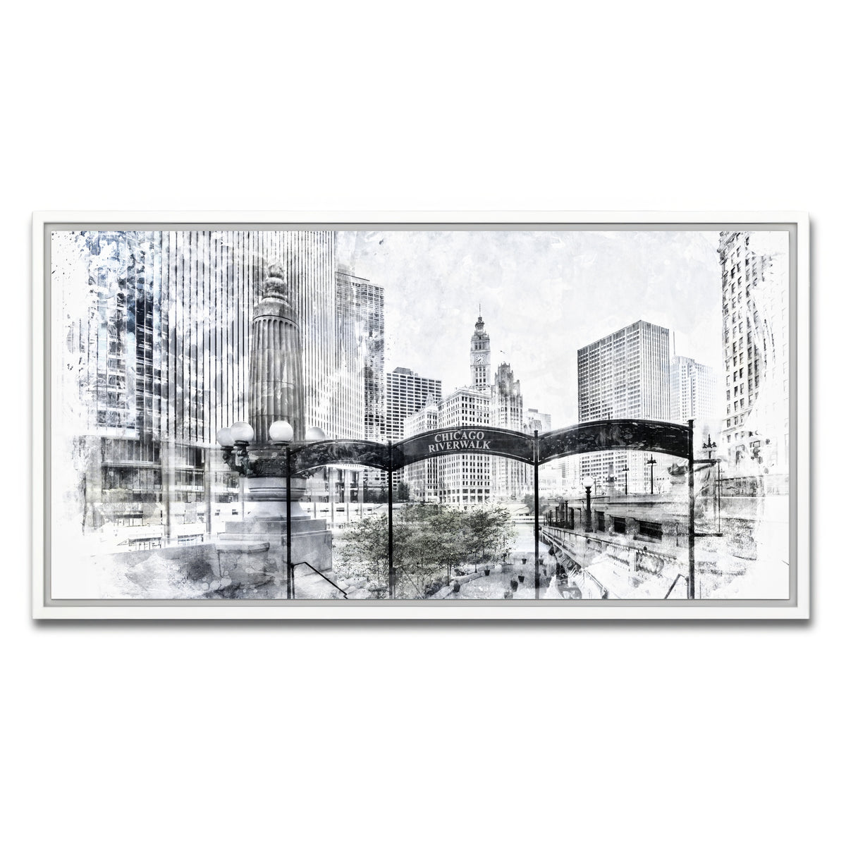 AUTO-MOCKUP WHITE | City Art CHICAGO Downtown | 1 Piece | White Framed Canvas | group=2x1