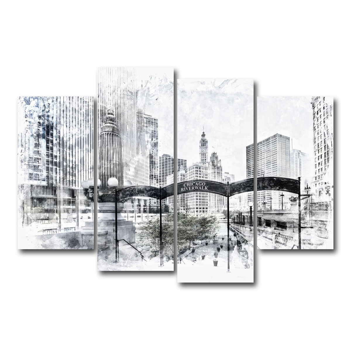 AUTO-MOCKUP WHITE | City Art CHICAGO Downtown | 4 Piece | Gallery Wrap Canvas | group=4_short