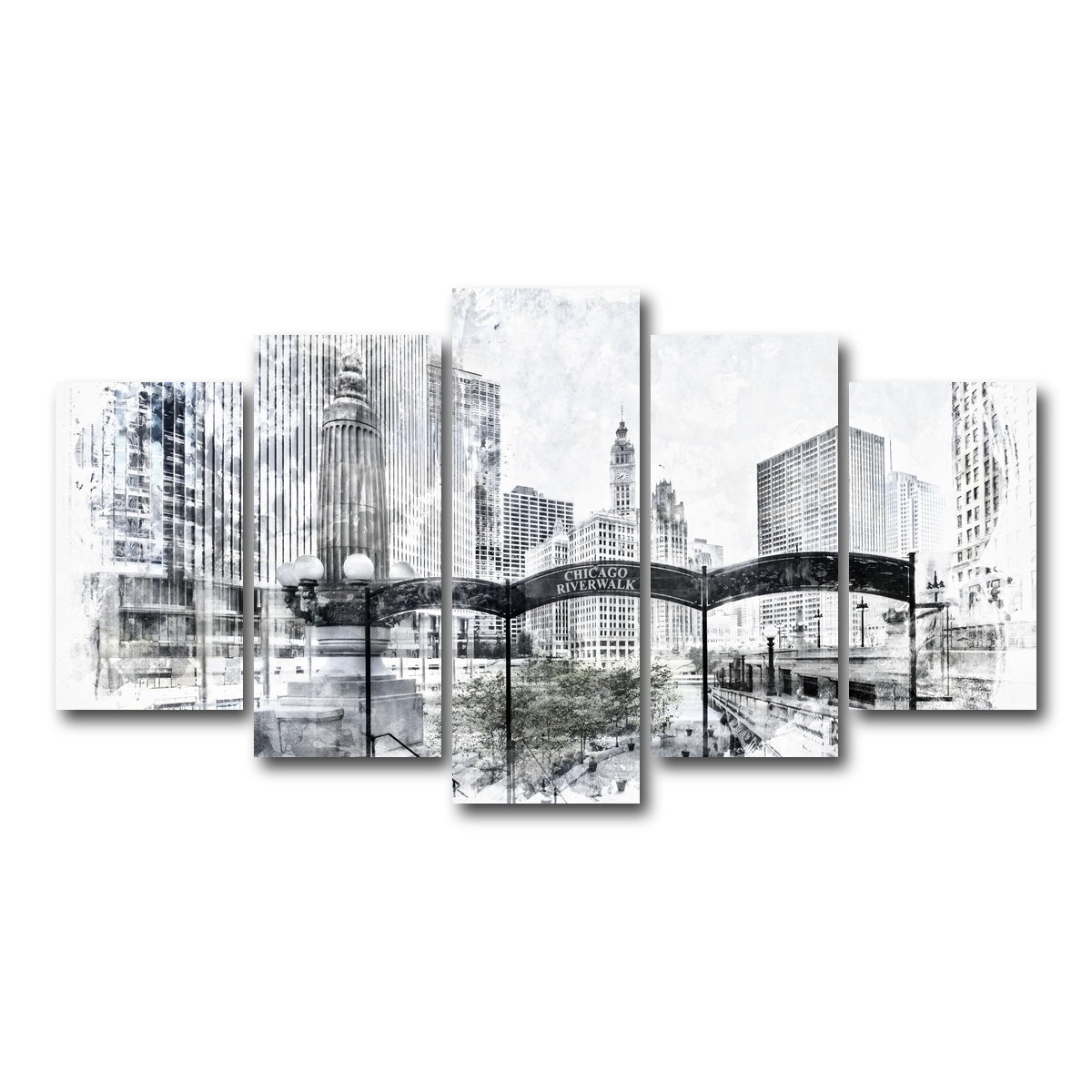 AUTO-MOCKUP WHITE | City Art CHICAGO Downtown | 5 Piece | Gallery Wrap Canvas | group=5_normal