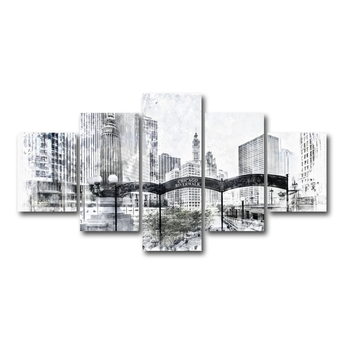 AUTO-MOCKUP WHITE | City Art CHICAGO Downtown | 5 Piece | Gallery Wrap Canvas | group=5_short