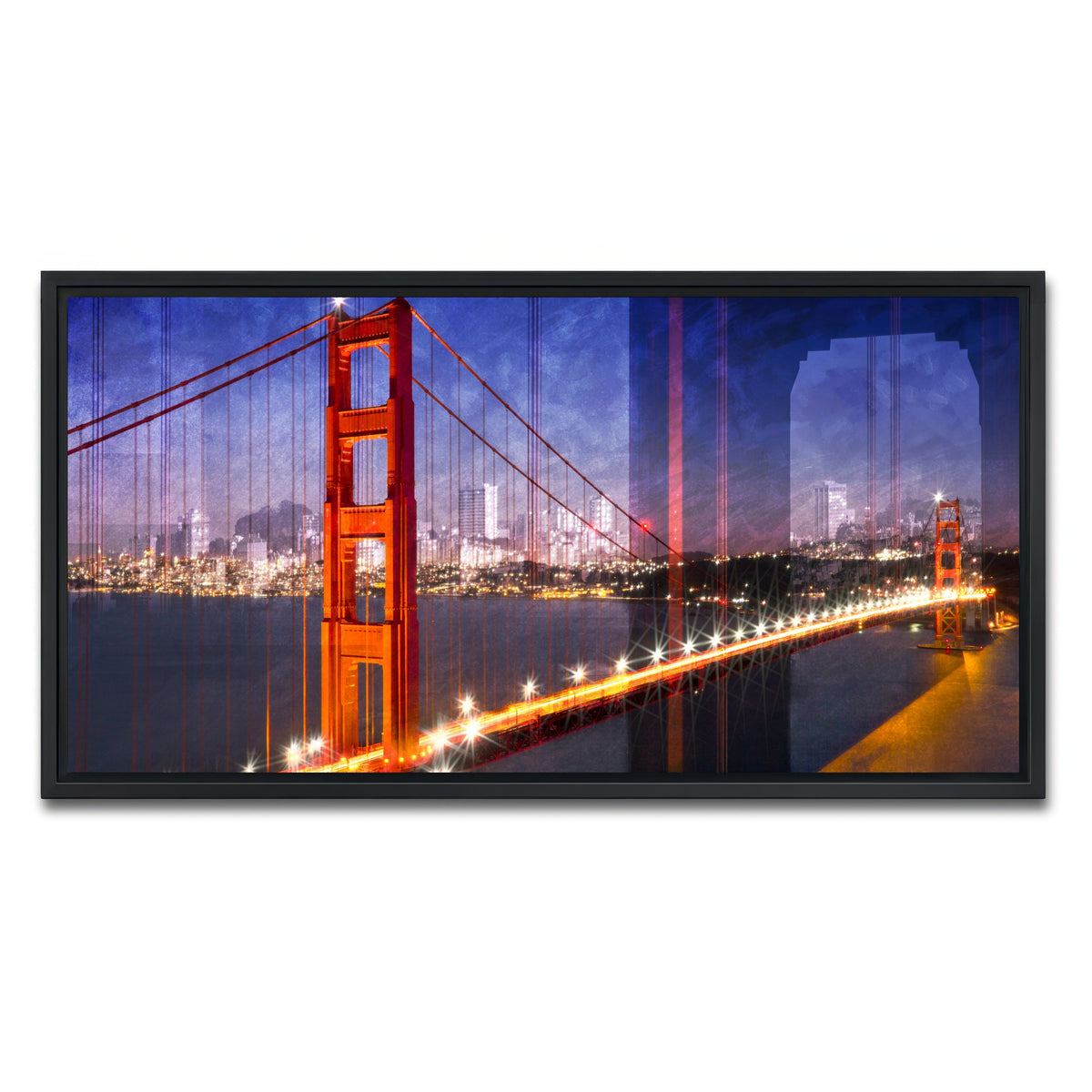 AUTO-MOCKUP WHITE | City Art Golden Gate Bridge Composing | 1 Piece | Black Framed Canvas | group=2x1
