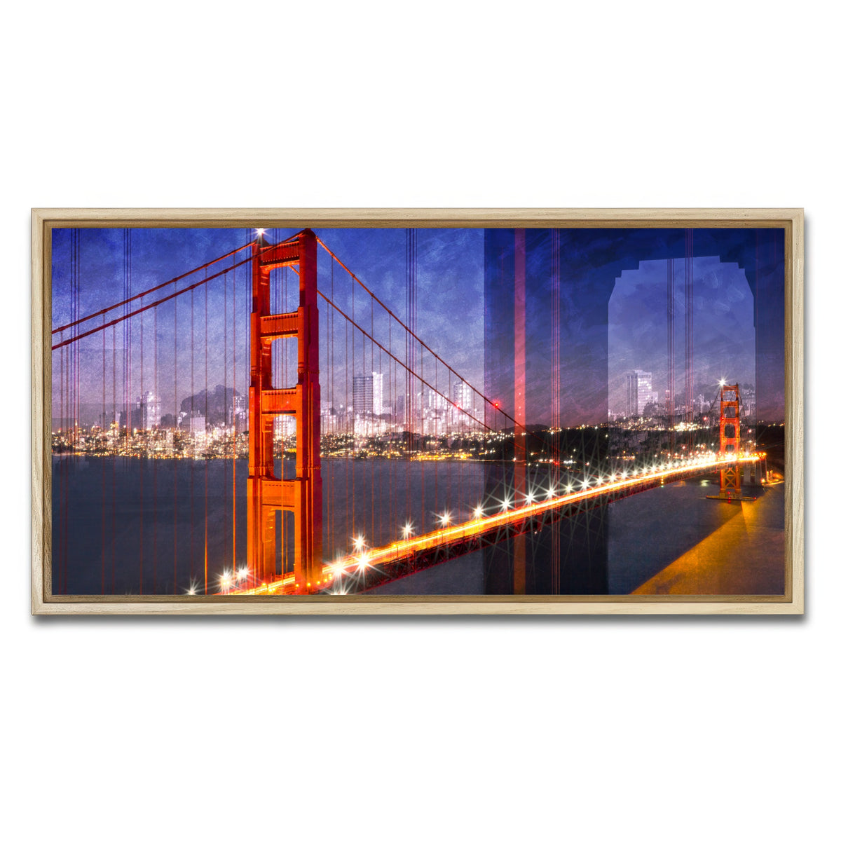 AUTO-MOCKUP WHITE | City Art Golden Gate Bridge Composing | 1 Piece | Natural Framed Canvas | group=2x1