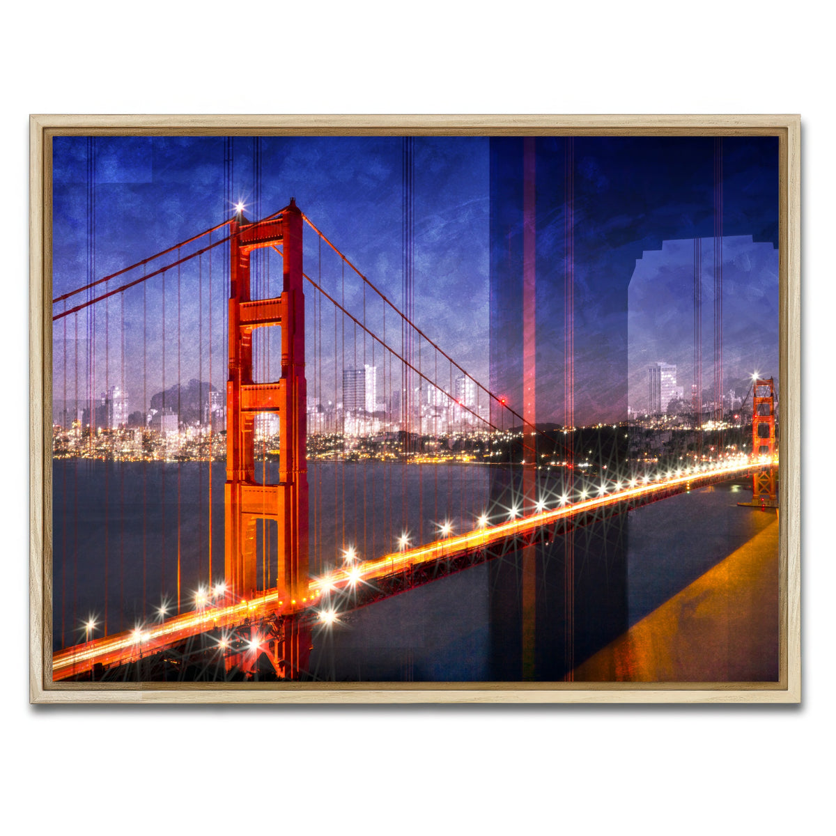 AUTO-MOCKUP WHITE | City Art Golden Gate Bridge Composing | 1 Piece | Natural Framed Canvas | group=4x3