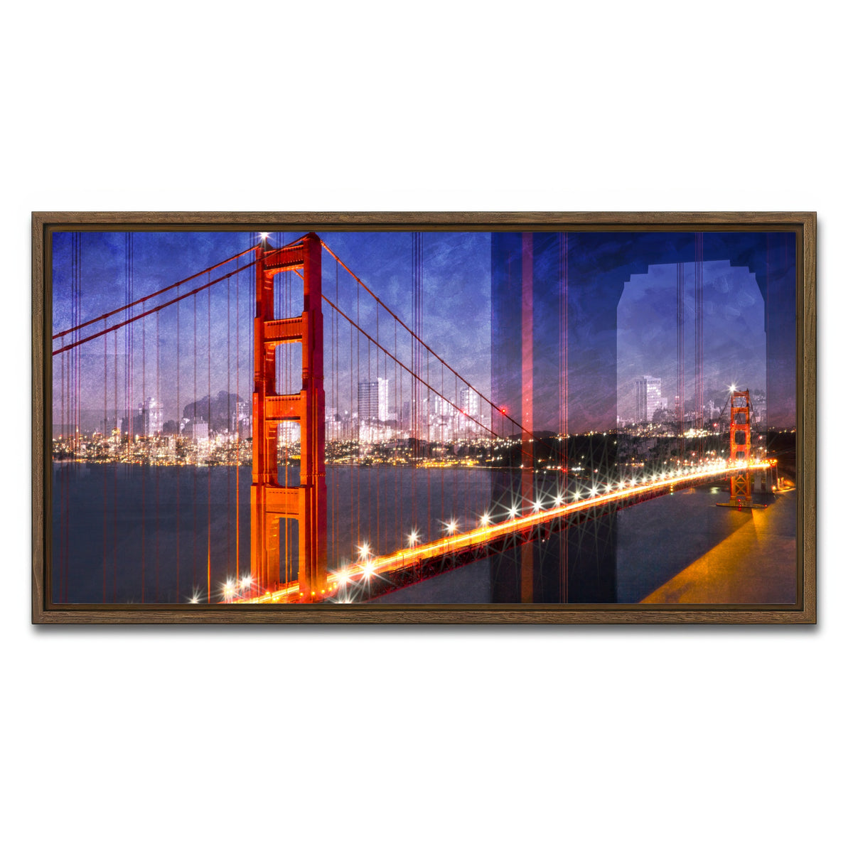 AUTO-MOCKUP WHITE | City Art Golden Gate Bridge Composing | 1 Piece | Walnut Framed Canvas | group=2x1