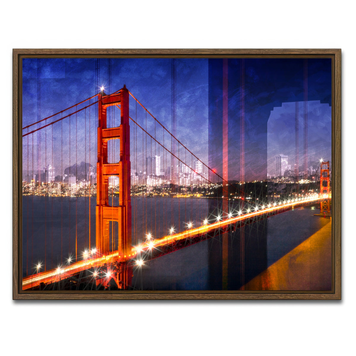 AUTO-MOCKUP WHITE | City Art Golden Gate Bridge Composing | 1 Piece | Walnut Framed Canvas | group=4x3