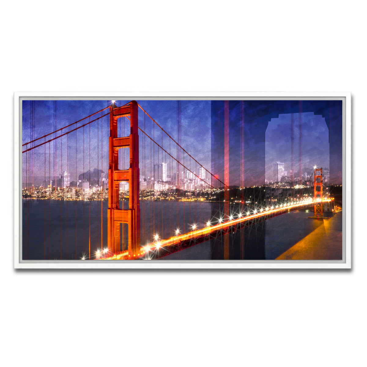 AUTO-MOCKUP WHITE | City Art Golden Gate Bridge Composing | 1 Piece | White Framed Canvas | group=2x1