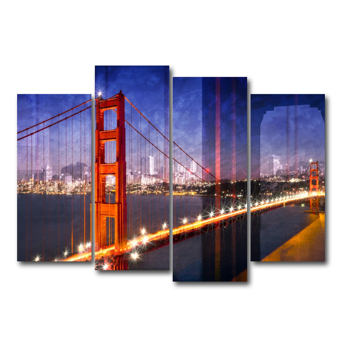 AUTO-MOCKUP WHITE | City Art Golden Gate Bridge Composing | 4 Piece | Gallery Wrap Canvas | group=4_normal