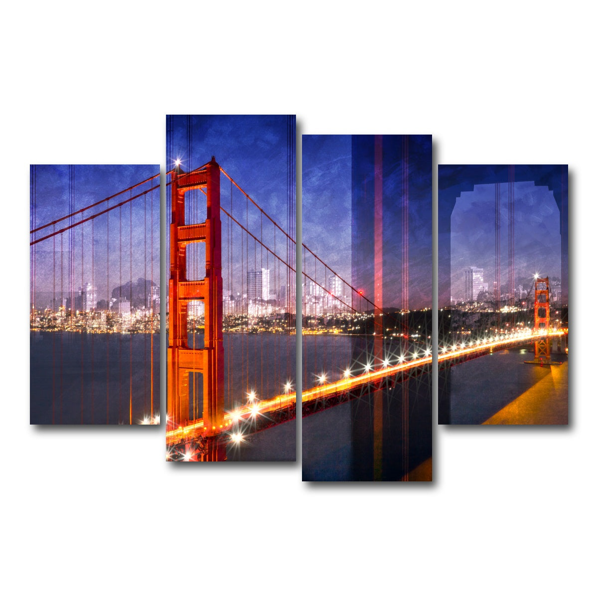 AUTO-MOCKUP WHITE | City Art Golden Gate Bridge Composing | 4 Piece | Gallery Wrap Canvas | group=4_short