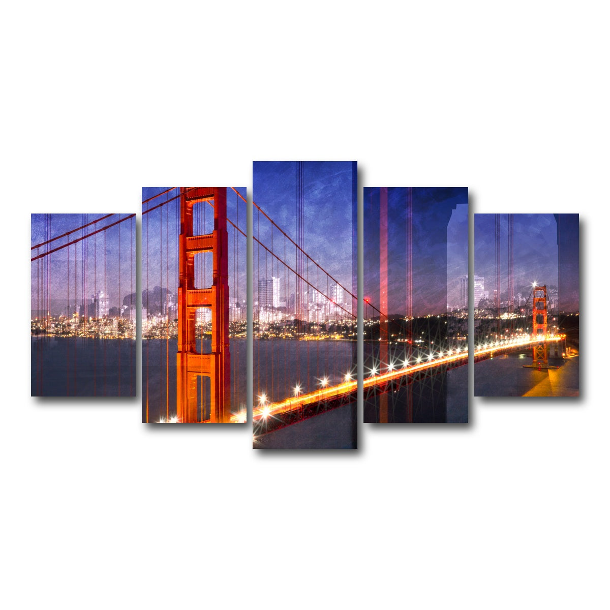 AUTO-MOCKUP WHITE | City Art Golden Gate Bridge Composing | 5 Piece | Gallery Wrap Canvas | group=5_normal