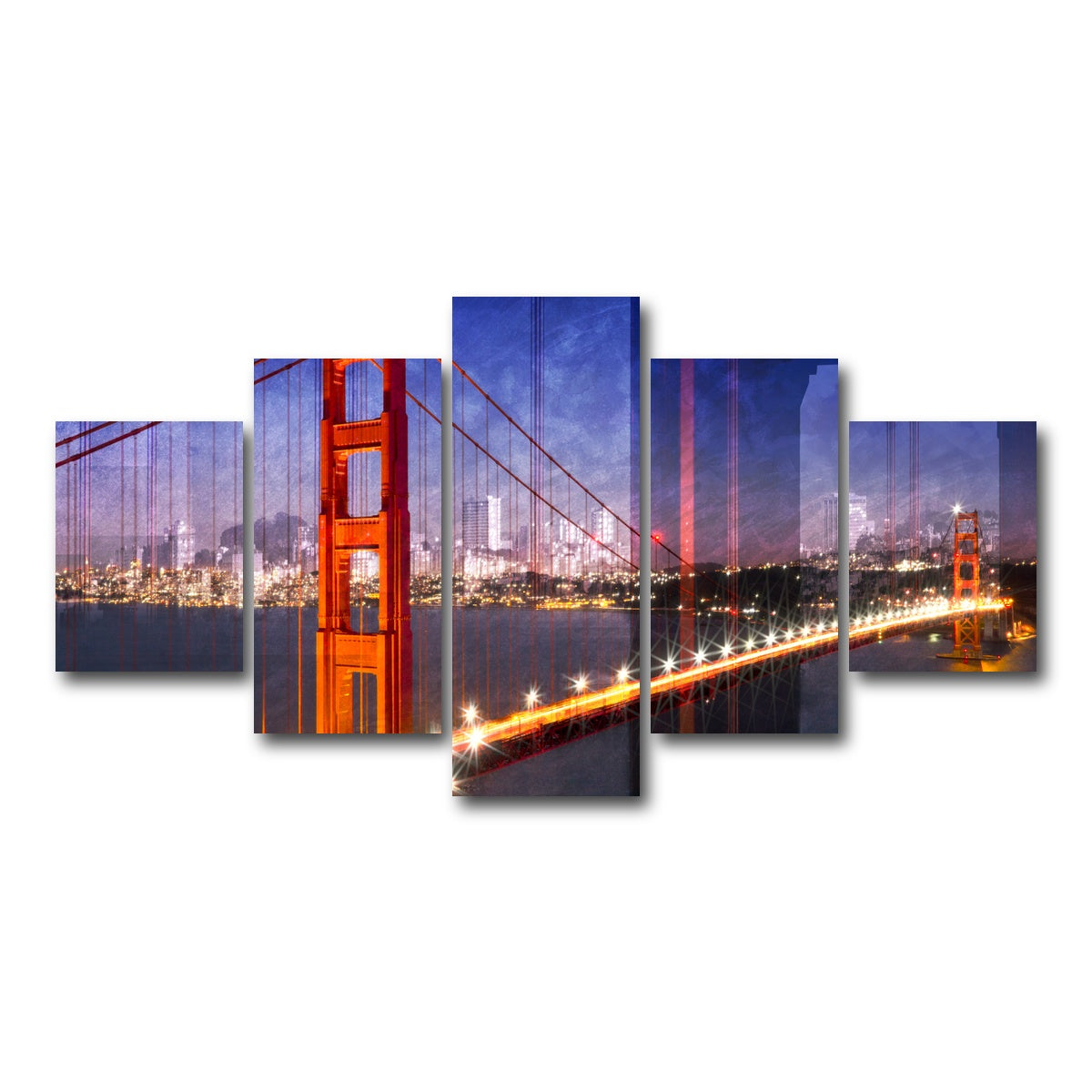 AUTO-MOCKUP WHITE | City Art Golden Gate Bridge Composing | 5 Piece | Gallery Wrap Canvas | group=5_short